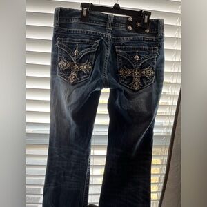 Miss Me Dark Blue Boot Cut Jeans with Embellished Pockets